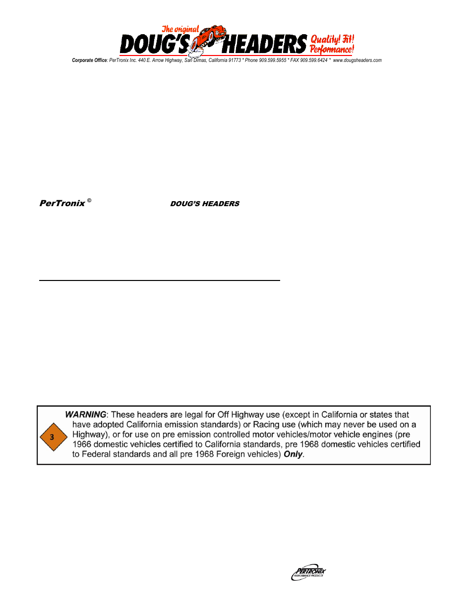 PerTronix Dougs Headers D625 User Manual | 3 pages