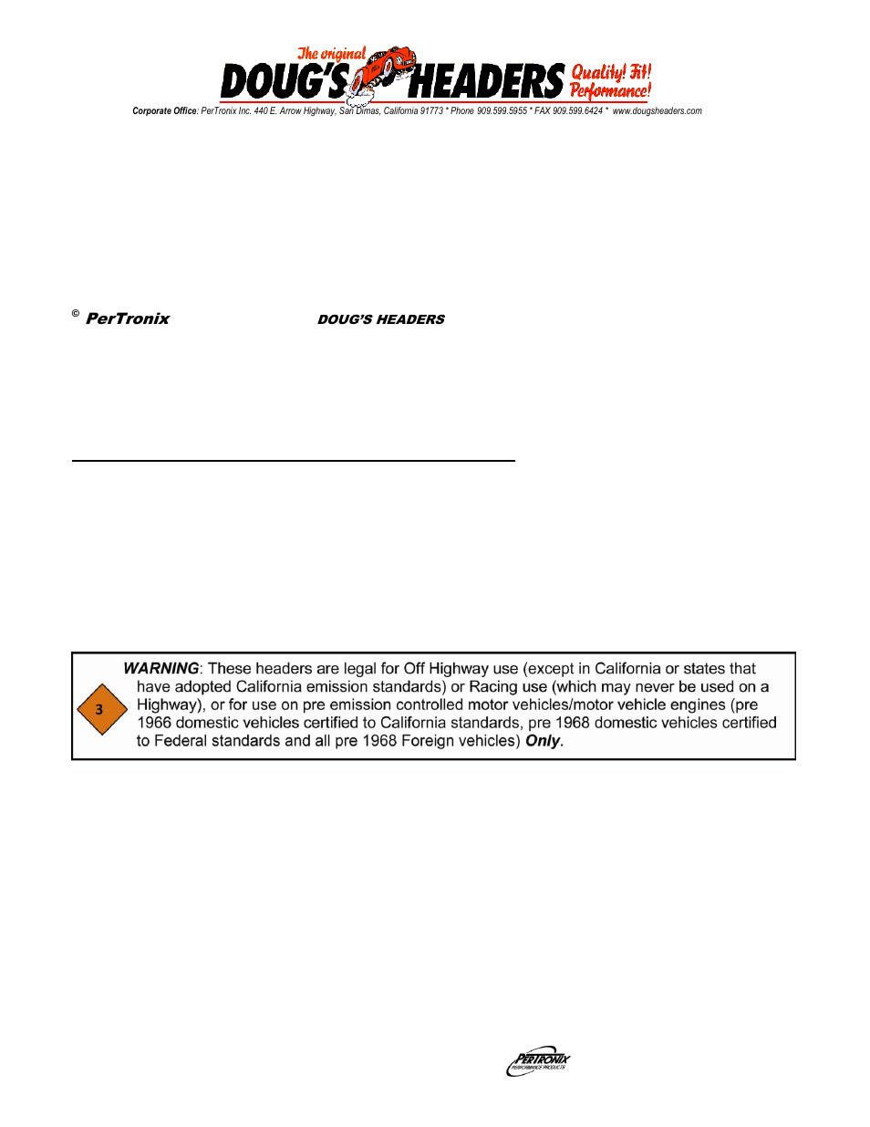 PerTronix Dougs Headers D626 User Manual | 3 pages
