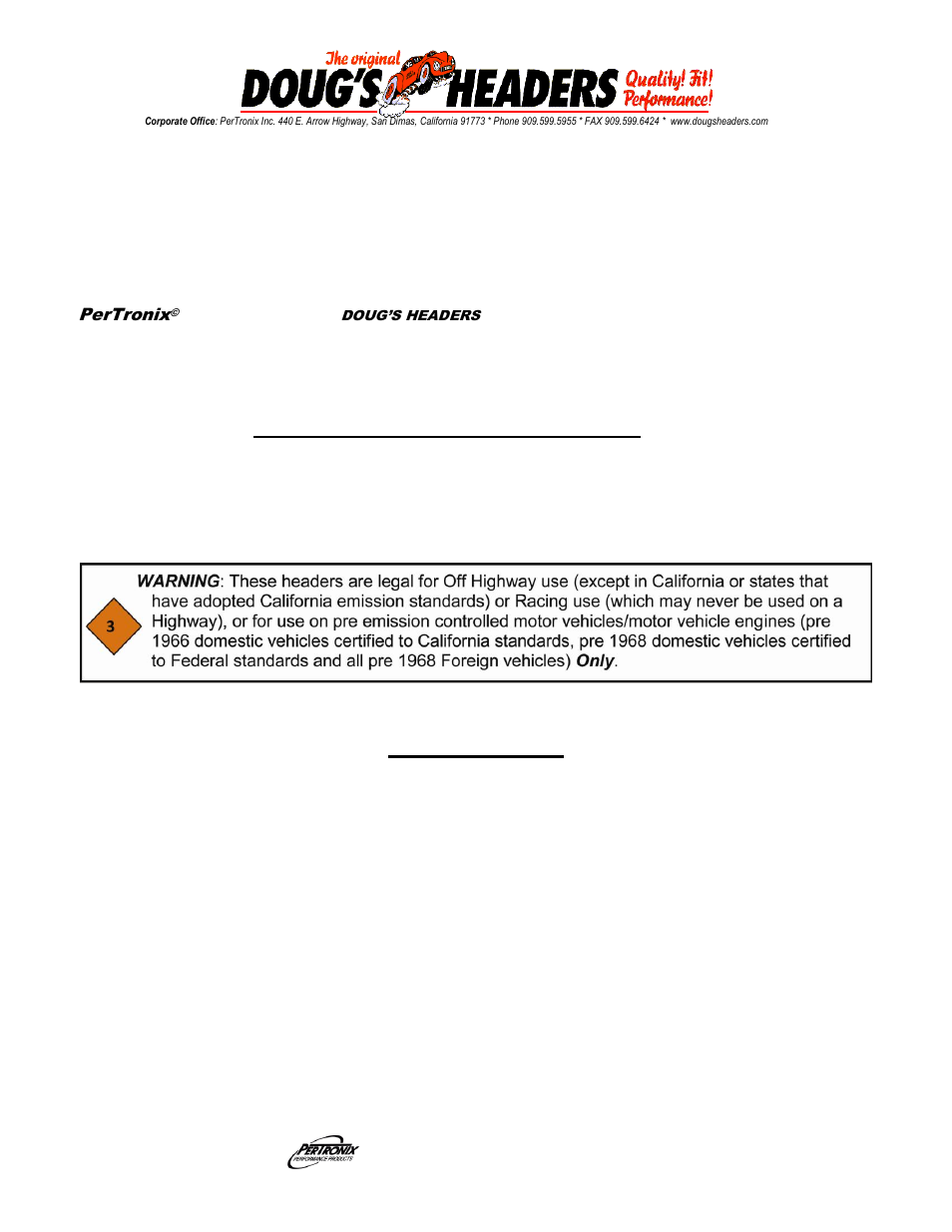 PerTronix Dougs Headers D627-R User Manual | 3 pages