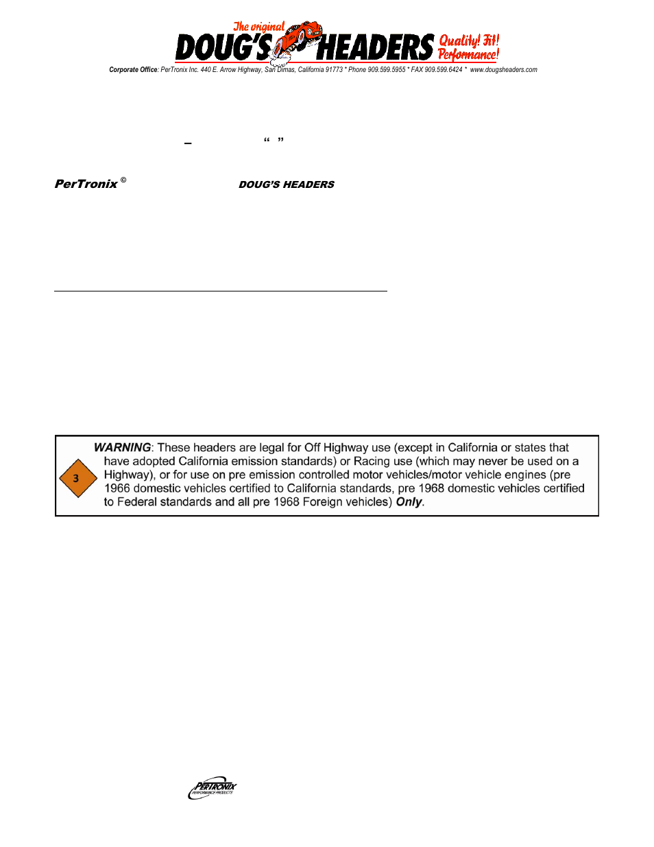 PerTronix Dougs Headers D6614Y-1SP User Manual | 3 pages