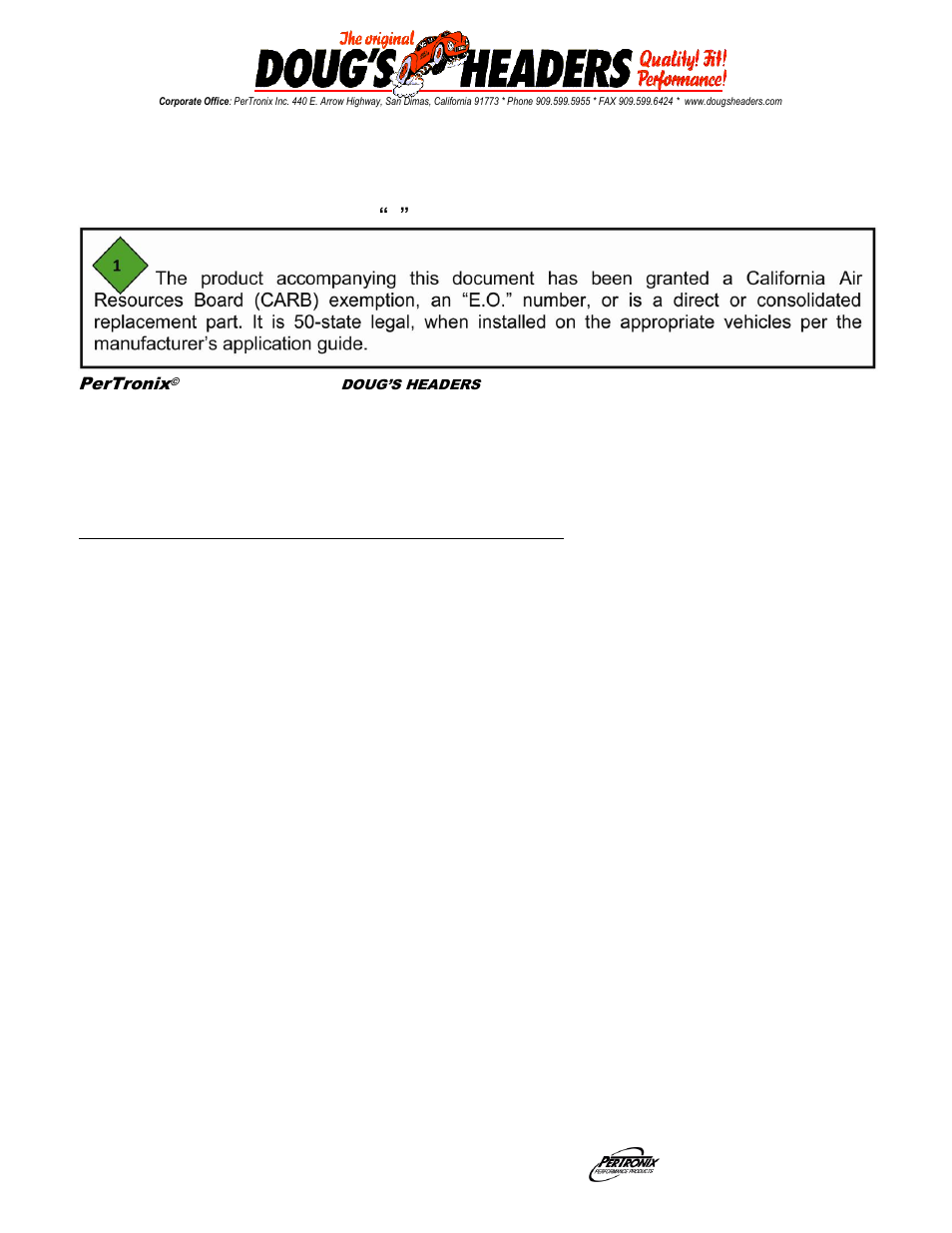 PerTronix Dougs Headers D6614Y-6SP User Manual | 3 pages