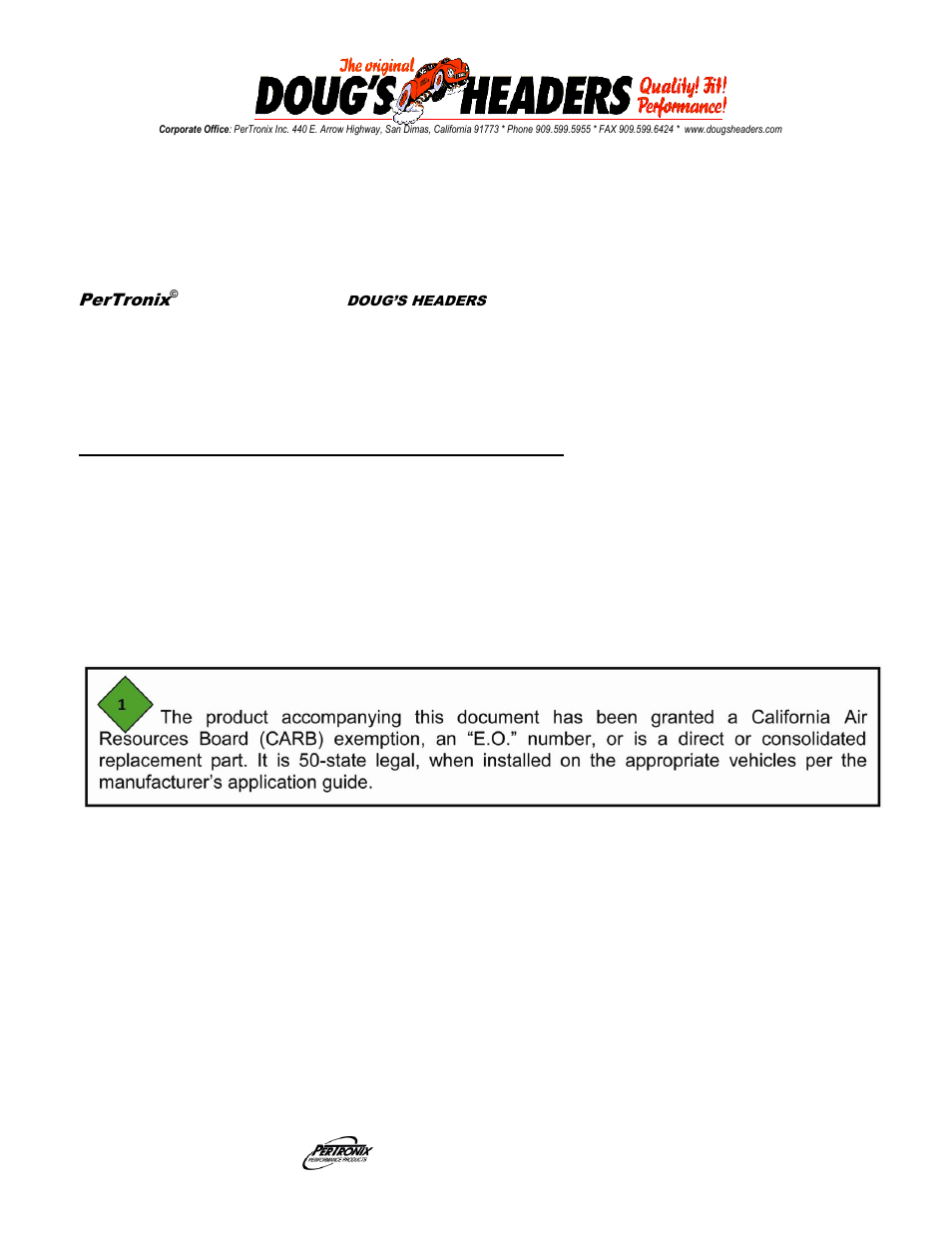 PerTronix Dougs Headers D6621 User Manual | 3 pages