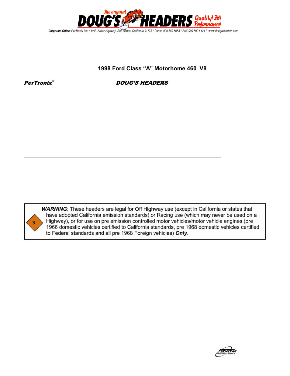 PerTronix Dougs Headers D6631 User Manual | 3 pages