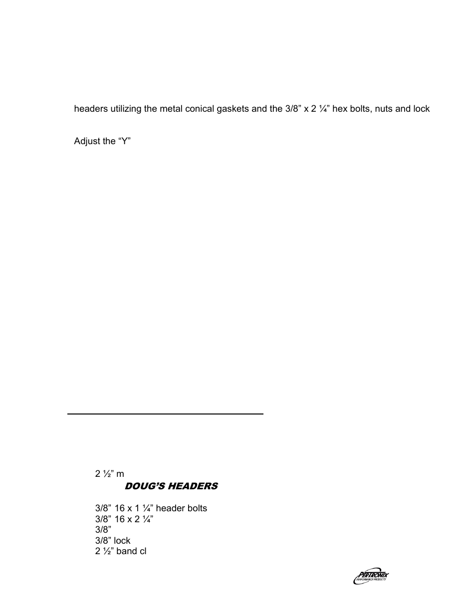 Start the engine, Parts list | PerTronix Dougs Headers D6631 User Manual | Page 3 / 3