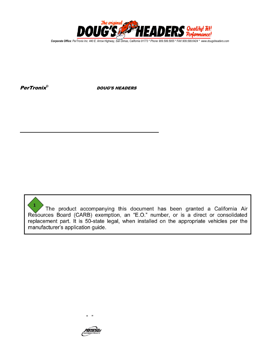 PerTronix Dougs Headers D6659 User Manual | 3 pages