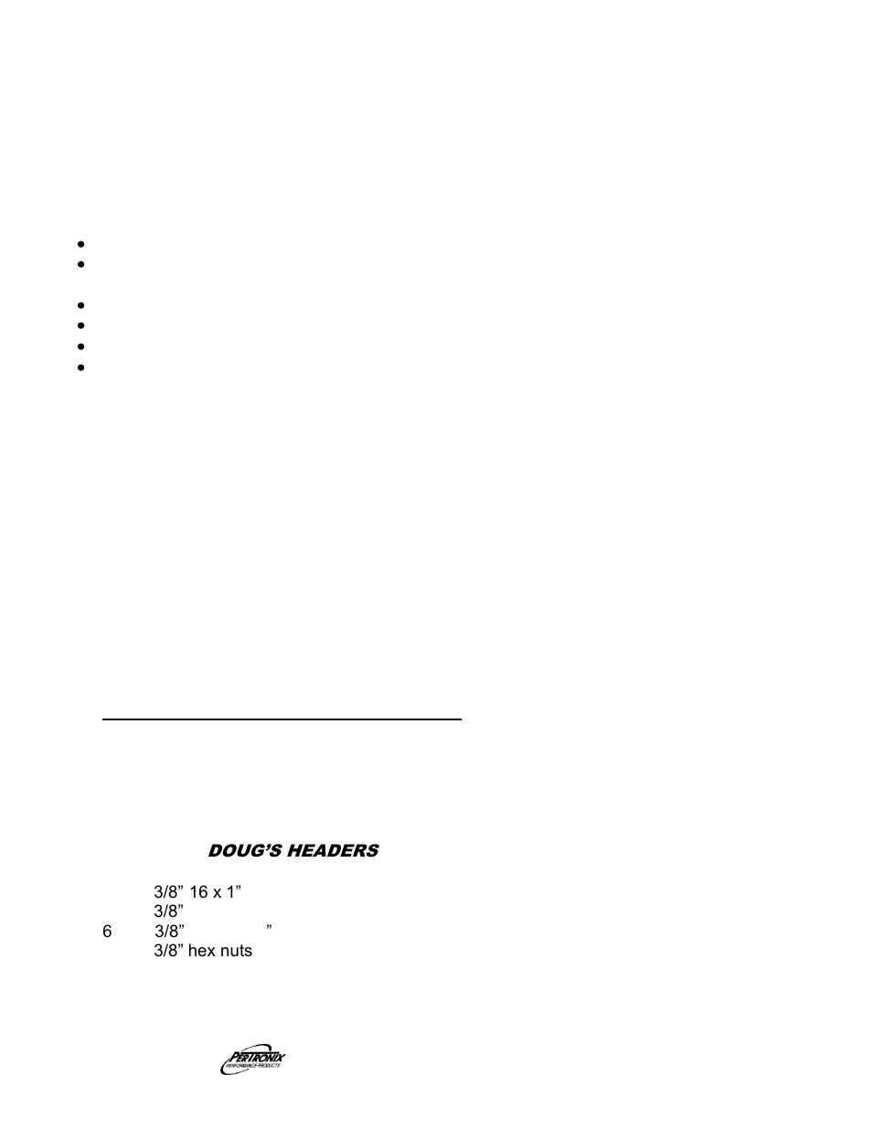 Important check list, Start the engine, Parts list | PerTronix Dougs Headers D6670 User Manual | Page 3 / 3