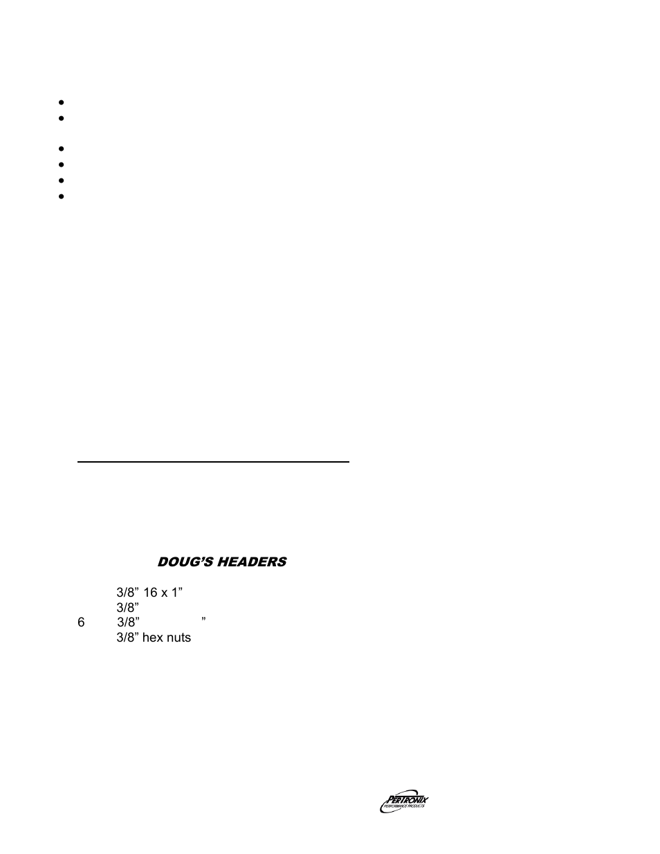 Important check list, Start the engine, Parts list | PerTronix Dougs Headers D6671 User Manual | Page 3 / 3