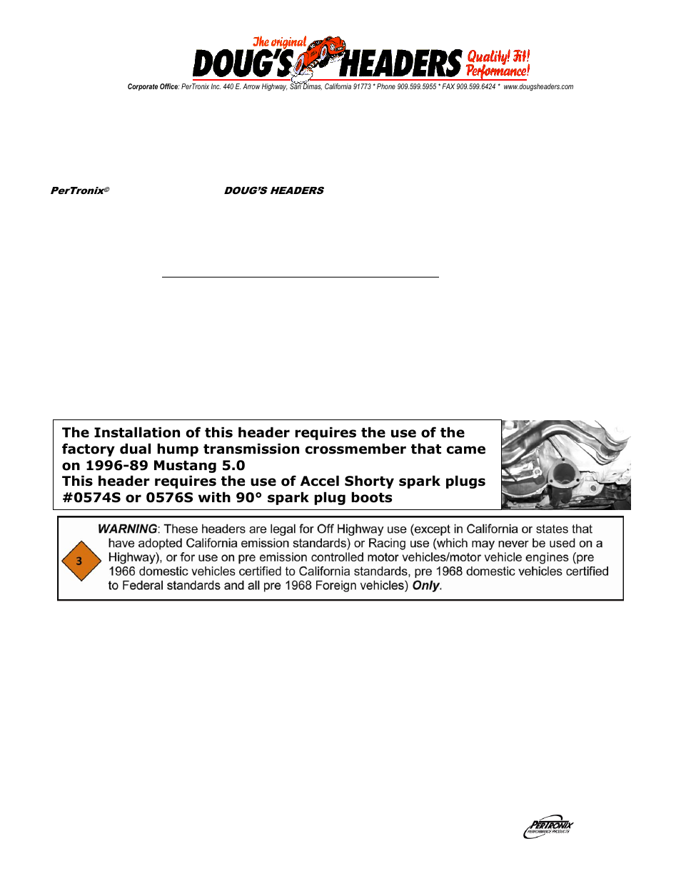 PerTronix Dougs Headers D6672 User Manual | 3 pages
