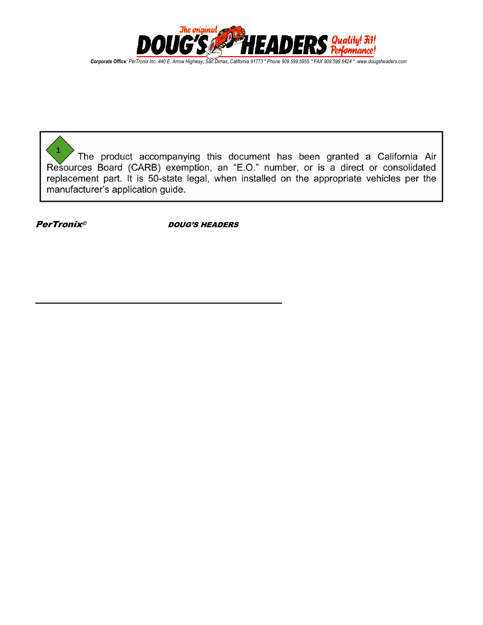 PerTronix Dougs Headers D6677 User Manual | 3 pages