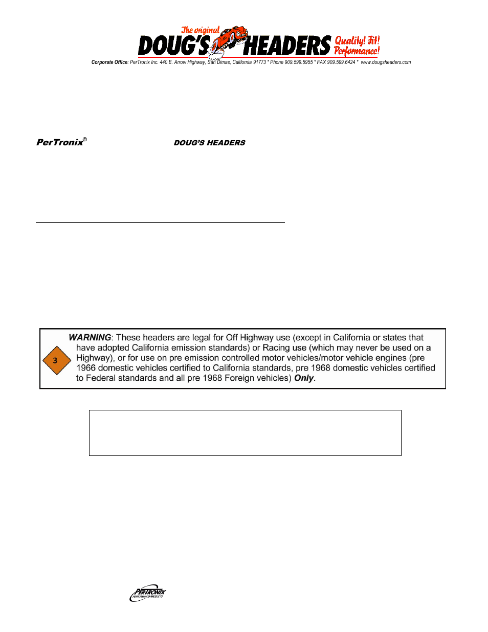 PerTronix Dougs Headers D6679 User Manual | 5 pages