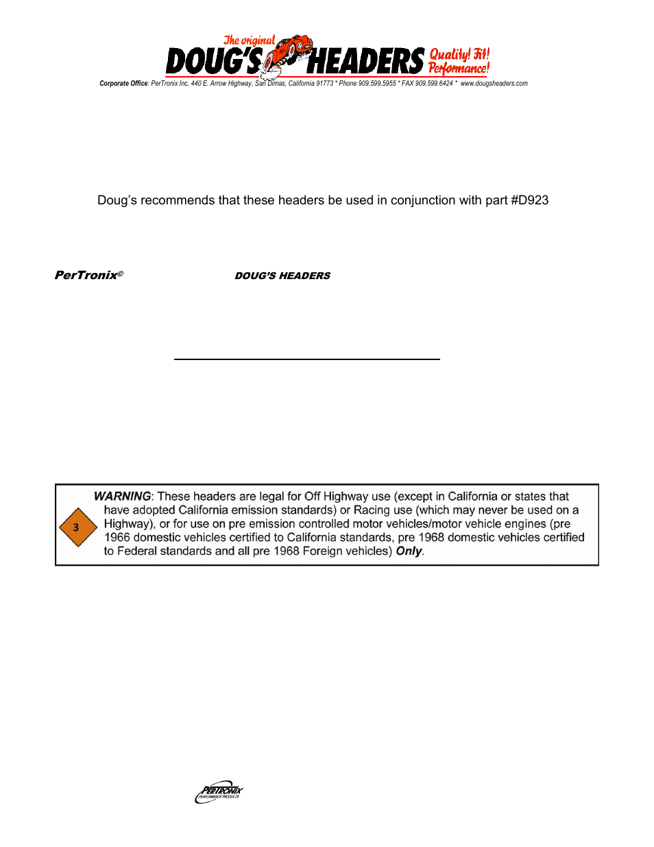 PerTronix Dougs Headers D6681 User Manual | 4 pages