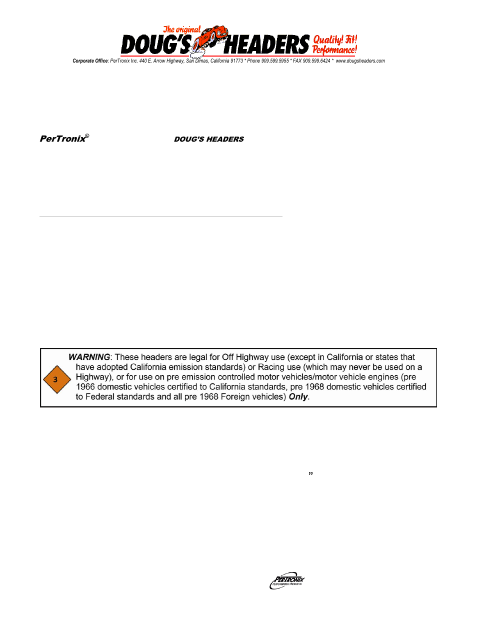 PerTronix Dougs Headers D6683 User Manual | 3 pages