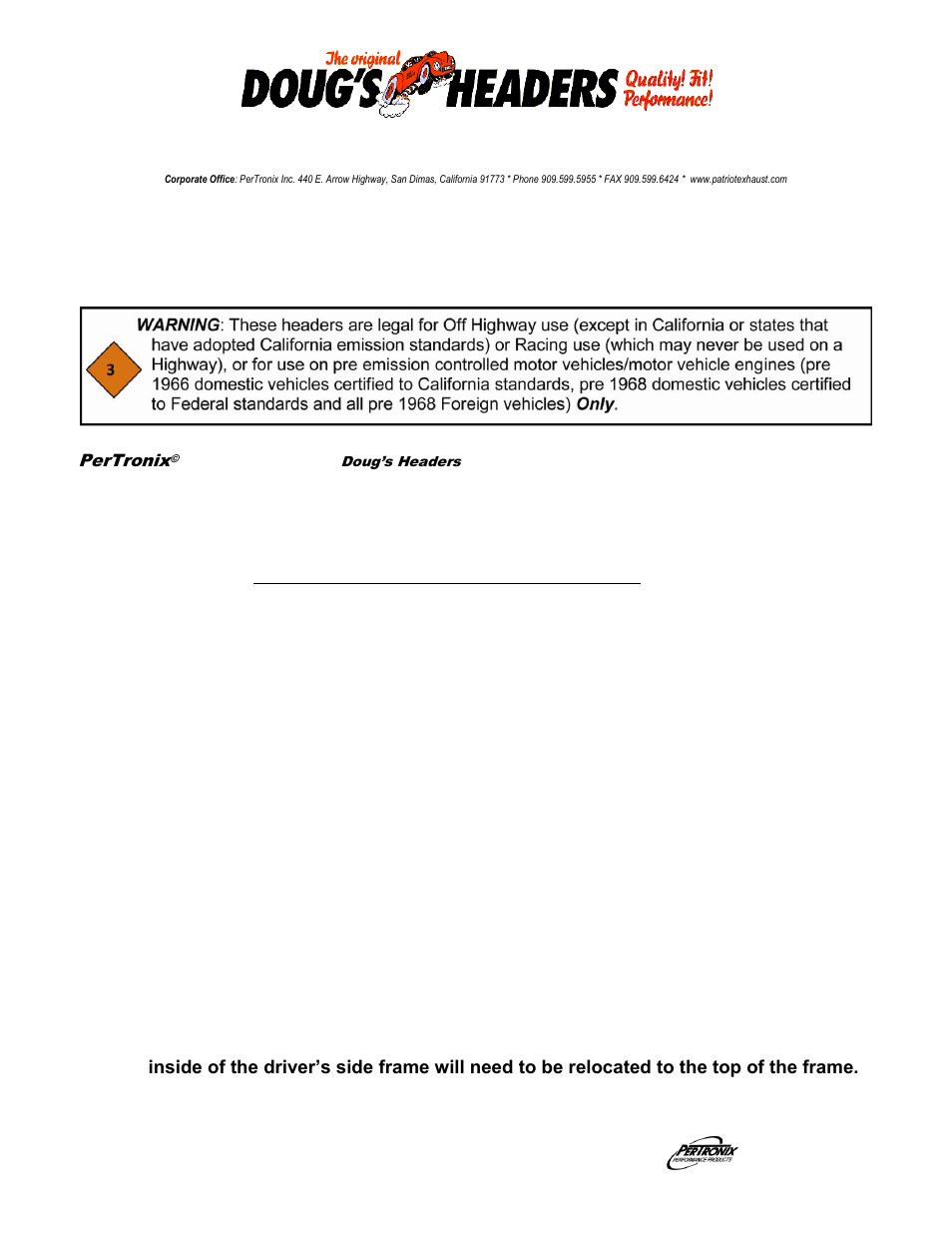 PerTronix Dougs Headers D741 User Manual | 4 pages
