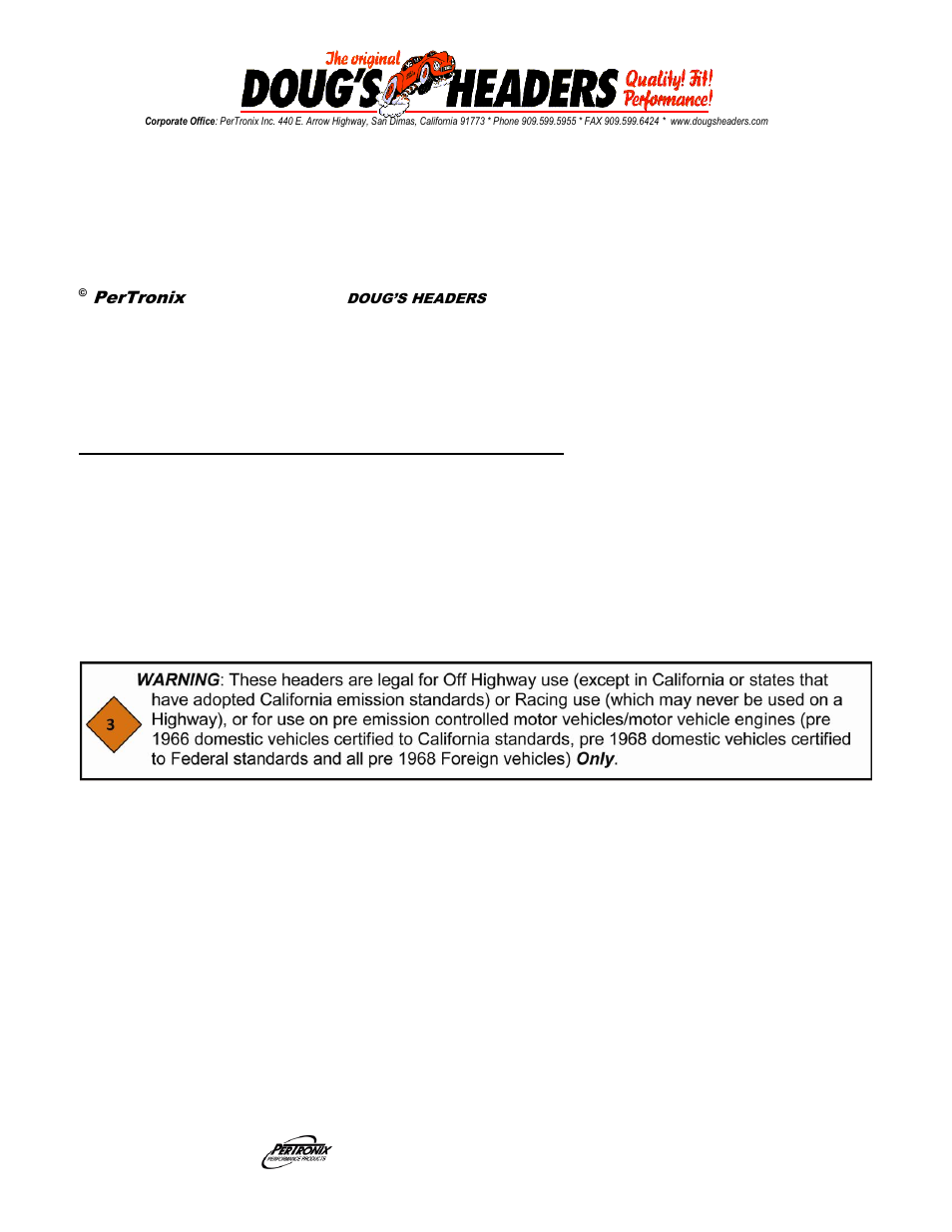 PerTronix Dougs Headers D743 User Manual | 3 pages