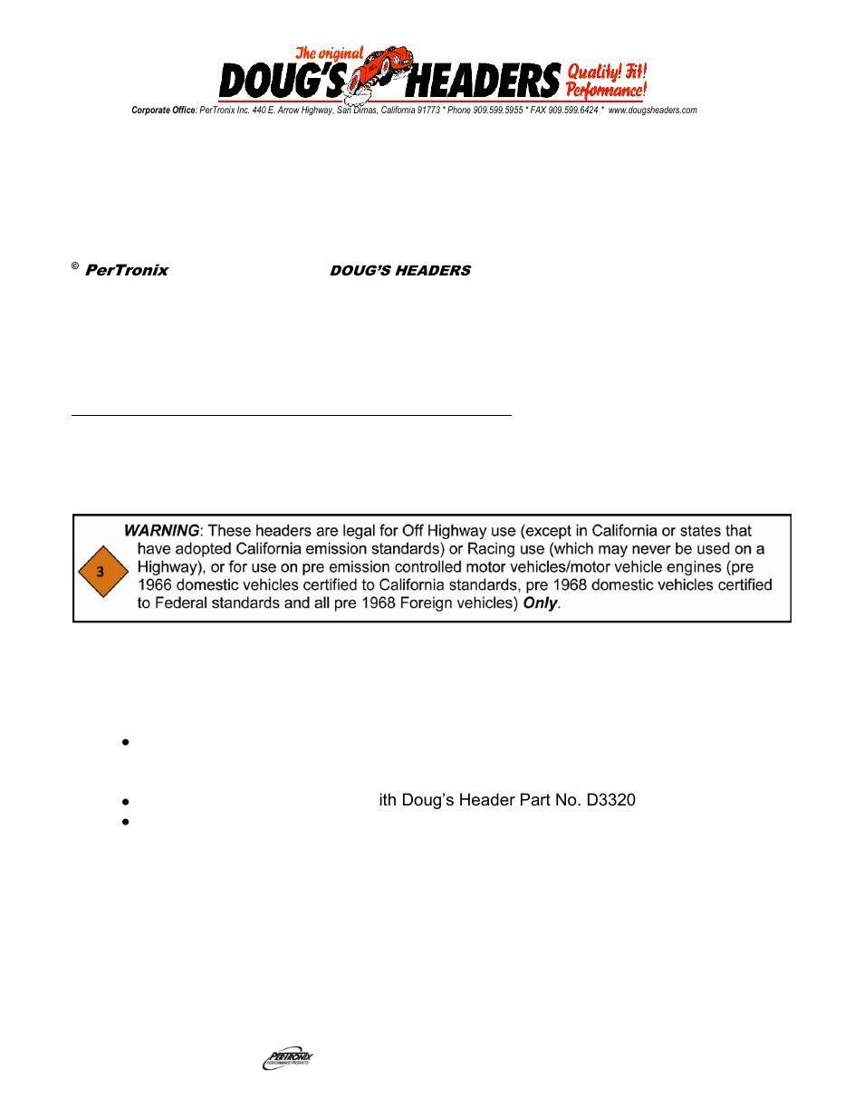 PerTronix Dougs Headers D901 User Manual | 2 pages