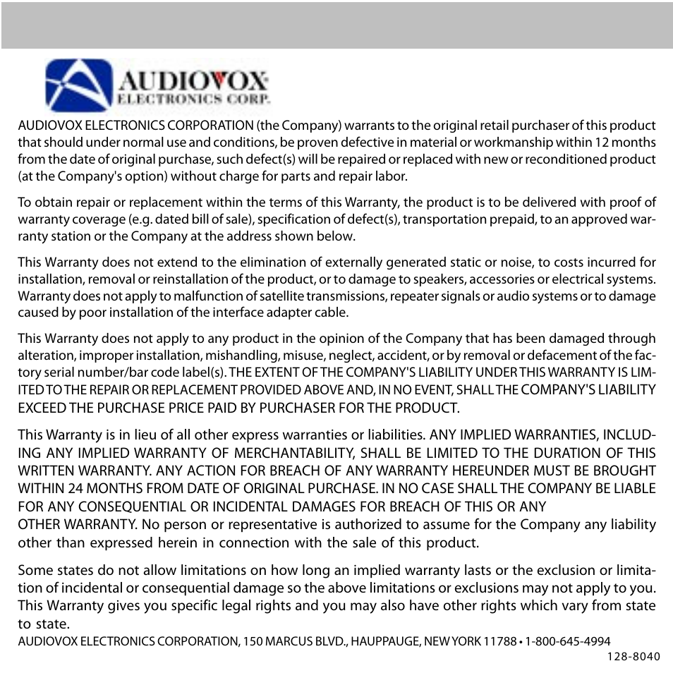 Audiovox Interface Cable User Manual | Page 7 / 8