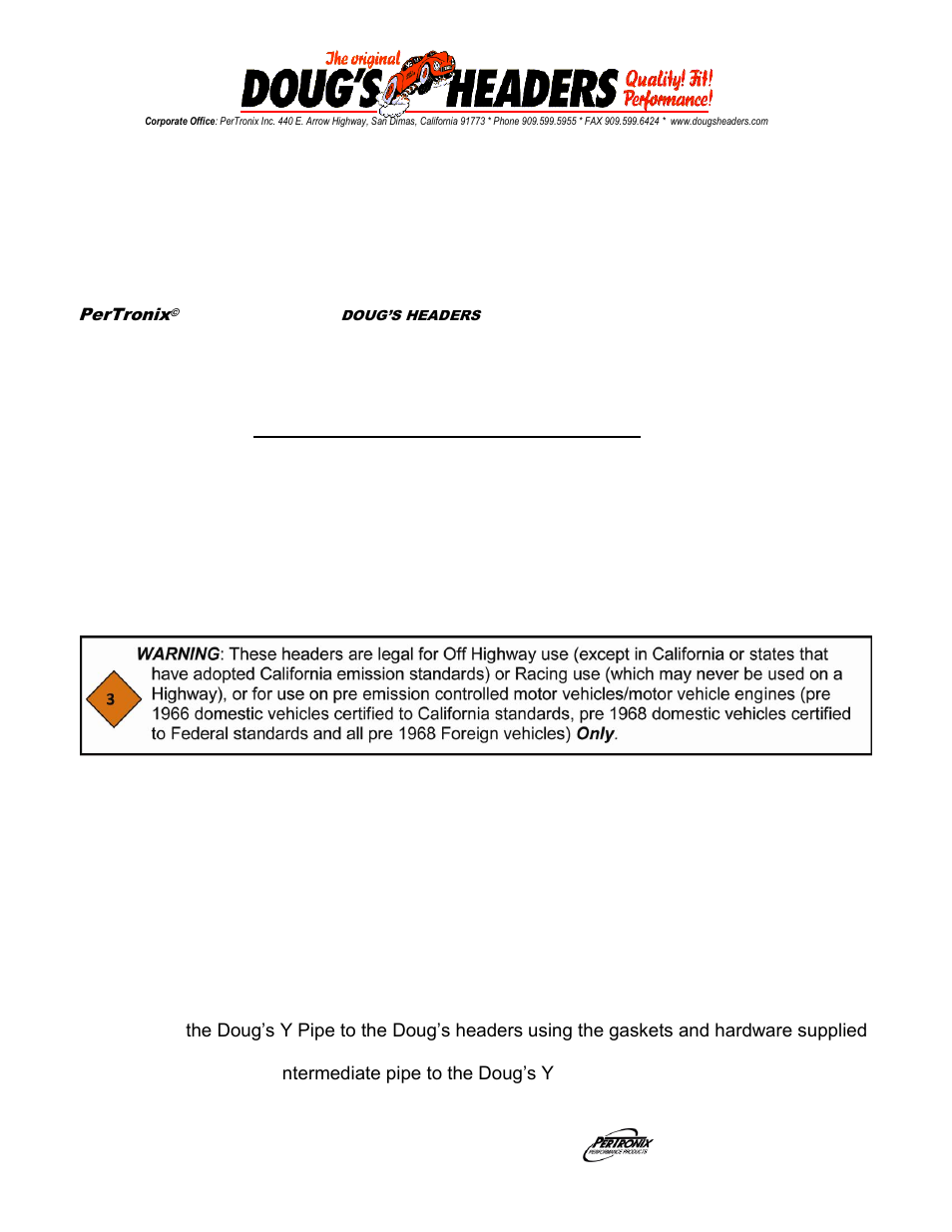 PerTronix Dougs Headers D926 User Manual | 2 pages