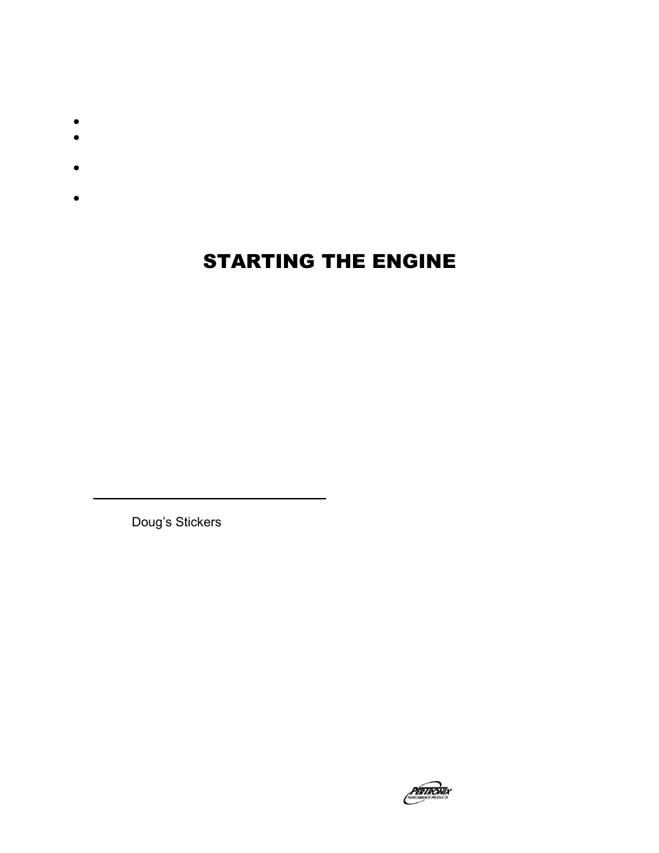 Important check list, Starting the engine, Parts list | PerTronix Dougs Headers D926 User Manual | Page 2 / 2