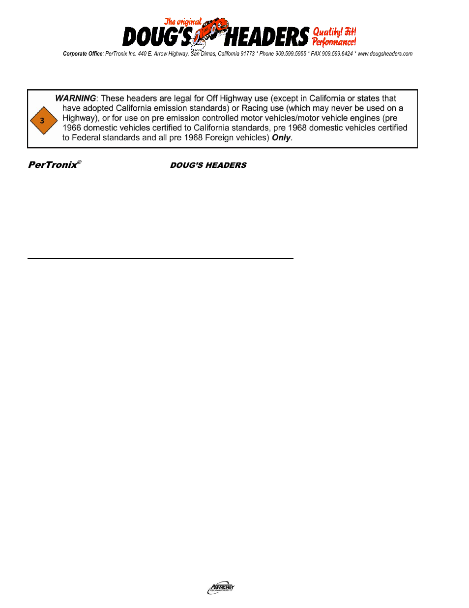PerTronix Dougs General Headers User Manual | 2 pages