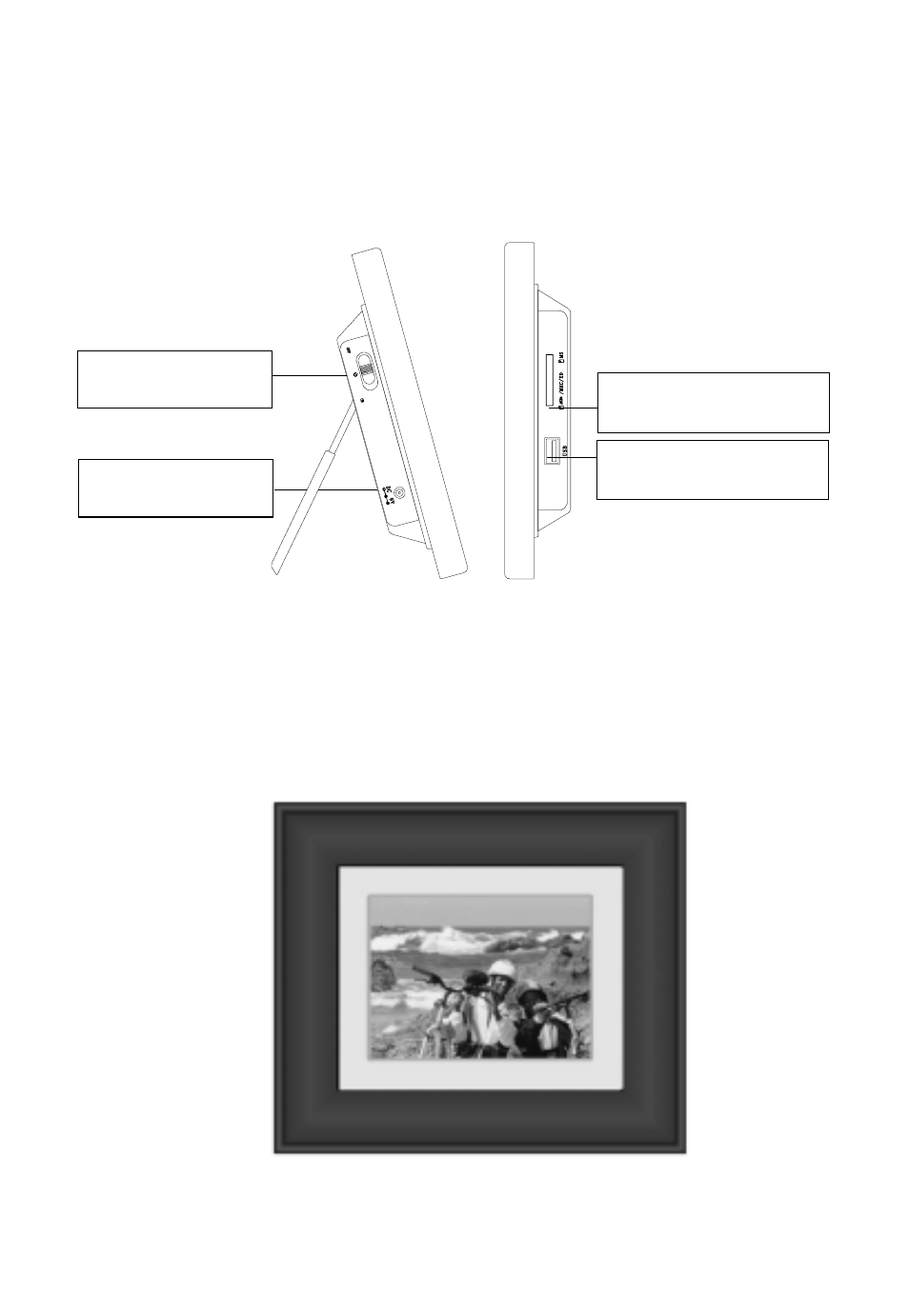 E. unit view, Left and right side front side | Audiovox DPF508 User Manual | Page 4 / 15