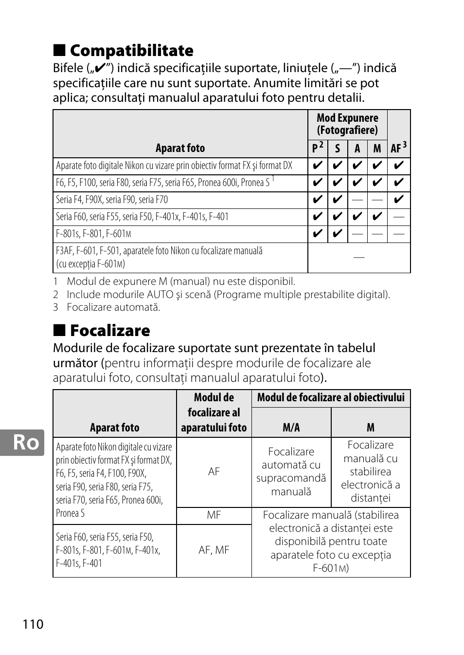 Compatibilitate, Focalizare | Nikon 50mm-f-18G-AF-S-Nikkor User Manual | Page 110 / 164