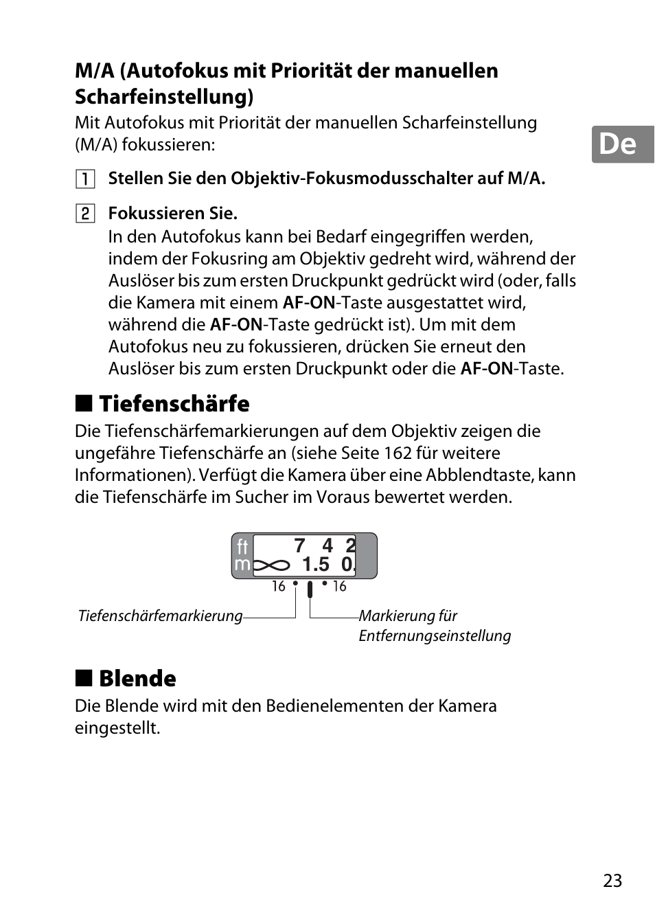 Tiefenschärfe, Blende | Nikon 50mm-f-18G-AF-S-Nikkor User Manual | Page 23 / 164