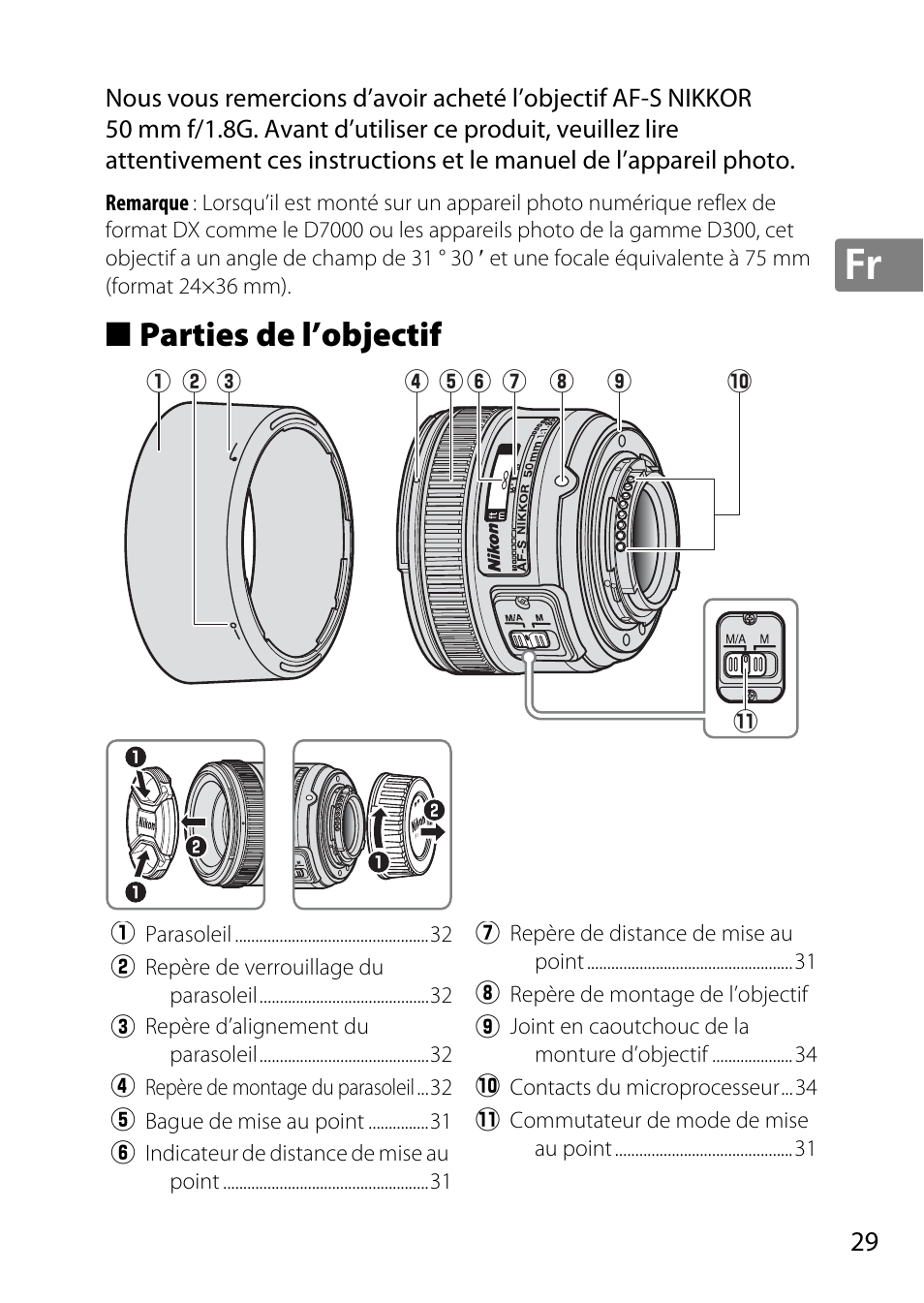 Parties de l’objectif | Nikon 50mm-f-18G-AF-S-Nikkor User Manual | Page 29 / 164