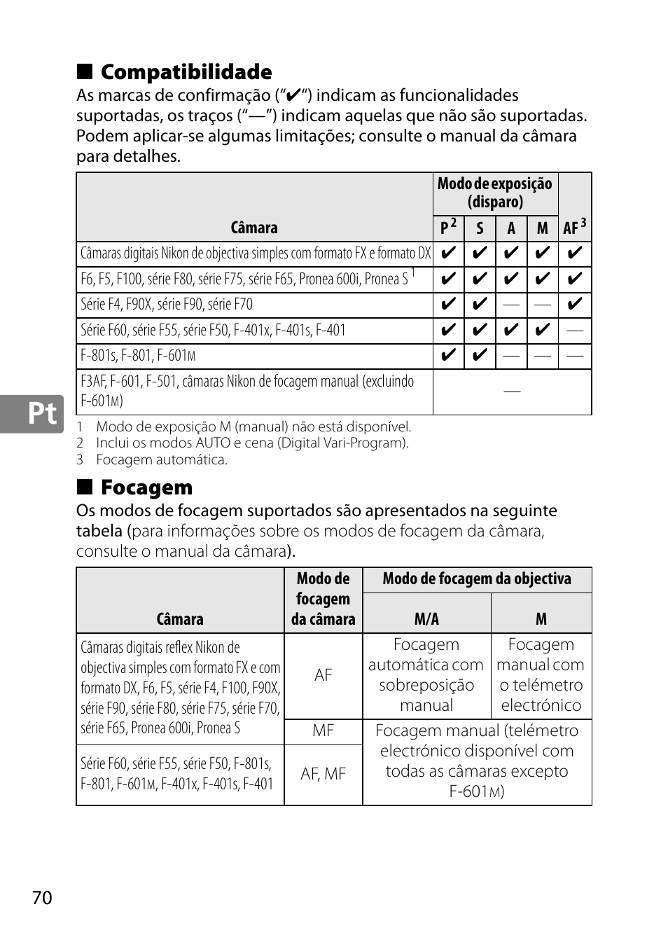 Compatibilidade, Focagem | Nikon 50mm-f-18G-AF-S-Nikkor User Manual | Page 70 / 164