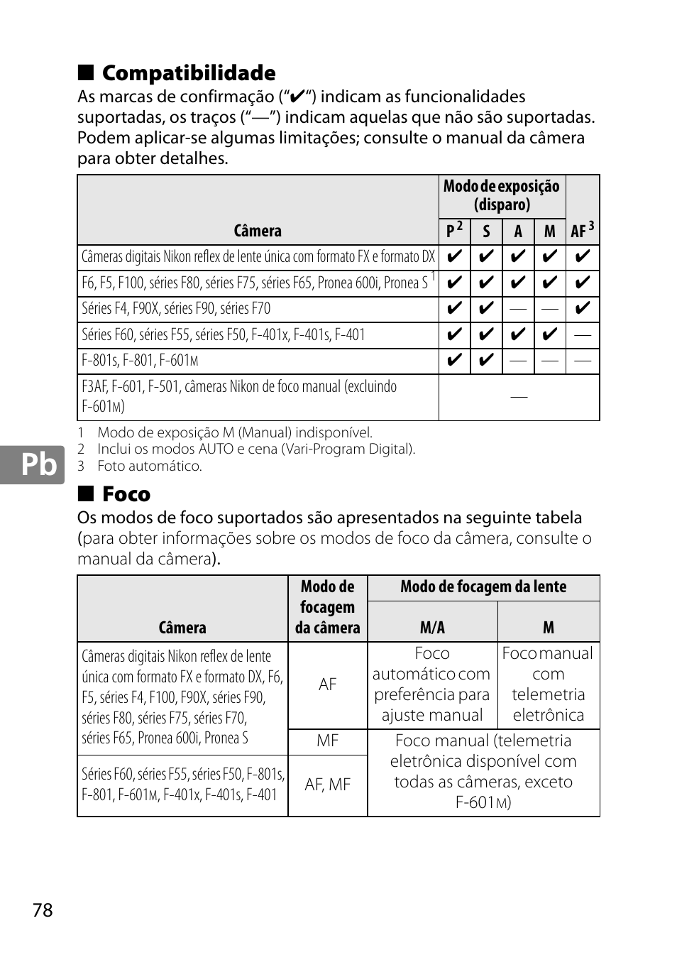 Compatibilidade, Foco | Nikon 50mm-f-18G-AF-S-Nikkor User Manual | Page 78 / 164