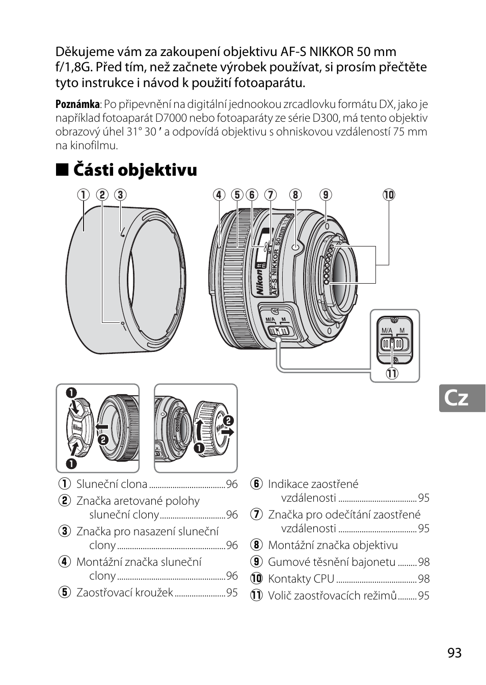 Části objektivu | Nikon 50mm-f-18G-AF-S-Nikkor User Manual | Page 93 / 164