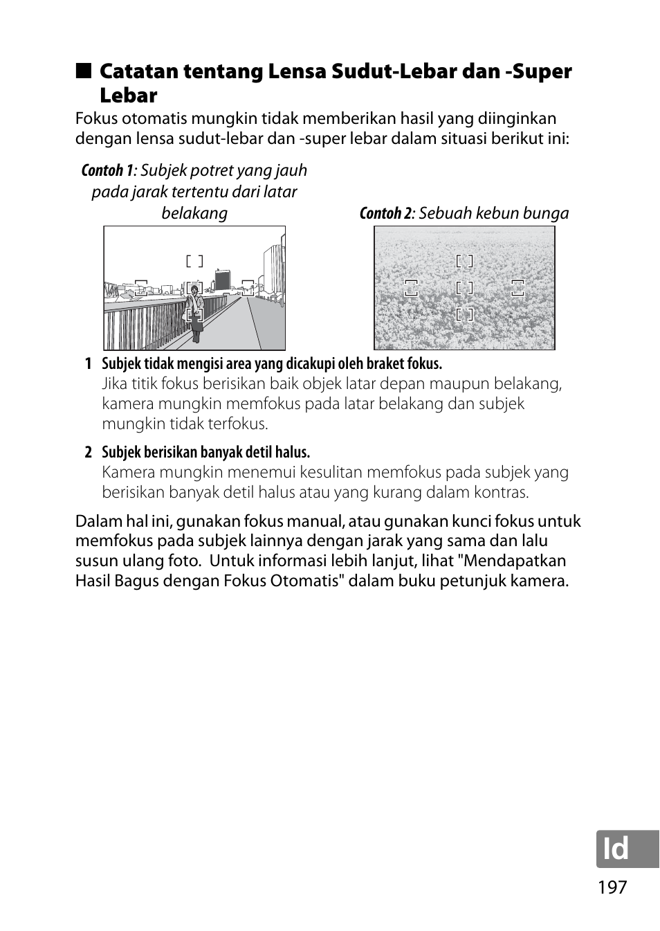 Catatan tentang lensa sudut-lebar dan -super lebar | Nikon 18-300mm-f-35-56G-ED-VR-AF-S-DX-Nikkor User Manual | Page 197 / 200