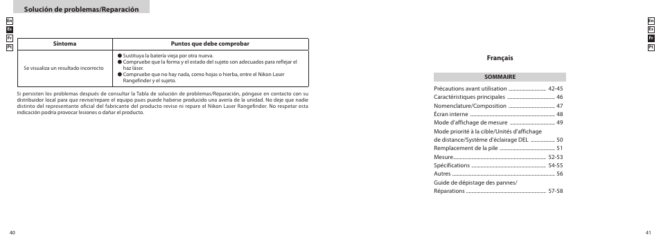 Solución de problemas/reparación, Français | Nikon PROSTAFF User Manual | Page 21 / 41