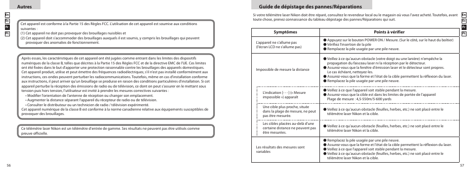 Guide de dépistage des pannes/réparations, Autres | Nikon PROSTAFF User Manual | Page 29 / 41