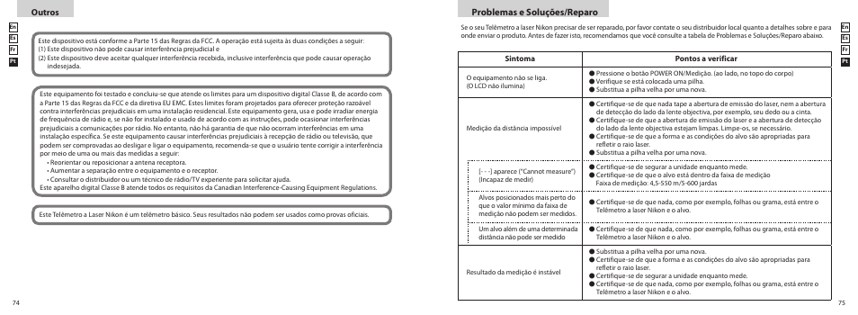Problemas e soluções/reparo, Outros | Nikon PROSTAFF User Manual | Page 38 / 41