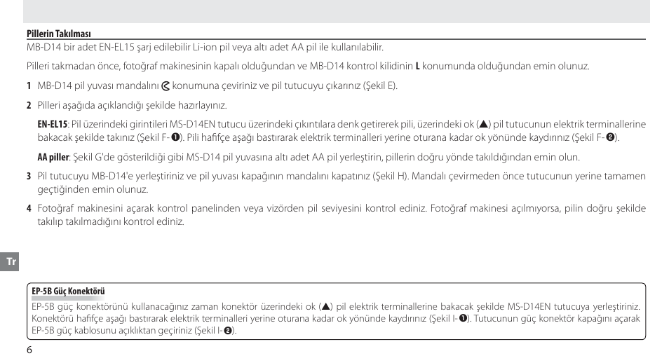 Pillerin takılması | Nikon MB-D14 User Manual | Page 122 / 156