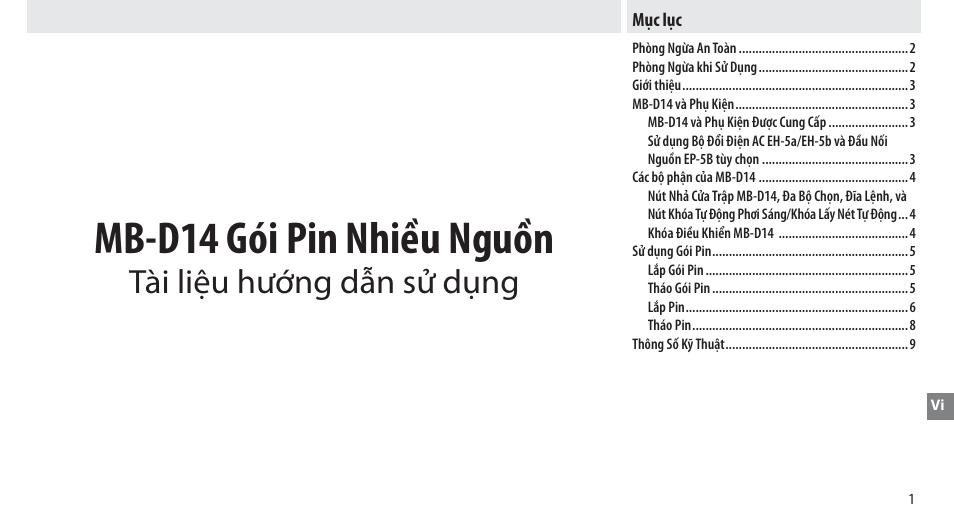 Mục lục, Mb-d14 gói pin nhiều nguồn, Tài liệu hướng dẫn sử dụng | Nikon MB-D14 User Manual | Page 127 / 156