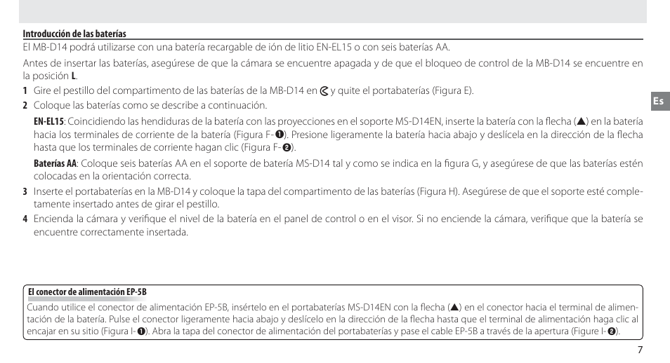 Introducción introducción de las baterías | Nikon MB-D14 User Manual | Page 43 / 156