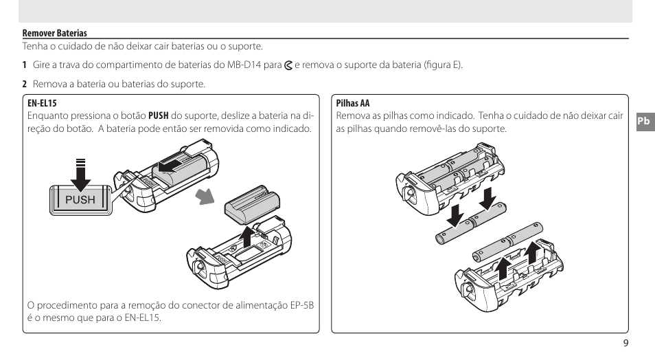 Remover baterias | Nikon MB-D14 User Manual | Page 55 / 156