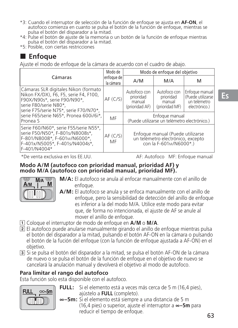 Jp en de fr es se ru nl it ck ch kr, Enfoque | Nikon 200mm-f-2G-ED-AF-S-VR-II-Nikkor User Manual | Page 63 / 228