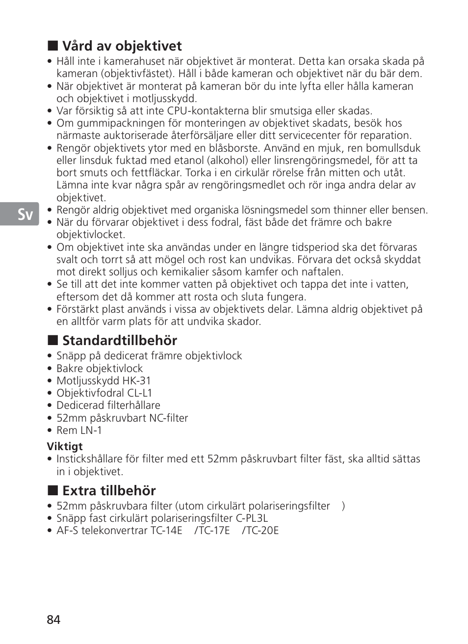 Jp en de fr es sv ru nl it ck ch kr | Nikon 200mm-f-2G-ED-AF-S-VR-II-Nikkor User Manual | Page 84 / 228