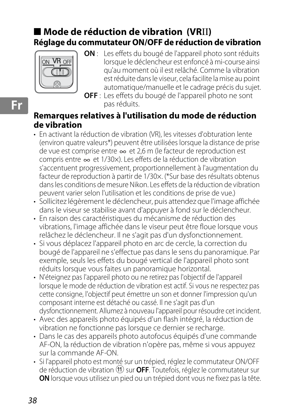 Mode de réduction de vibration (vrii), P. 38, Jp kr de it cz sk ck ch nl ru sv es en fr | Nikon 85mm-f-35G-ED-AF-S-VR-DX-Micro-Nikkor User Manual | Page 38 / 152