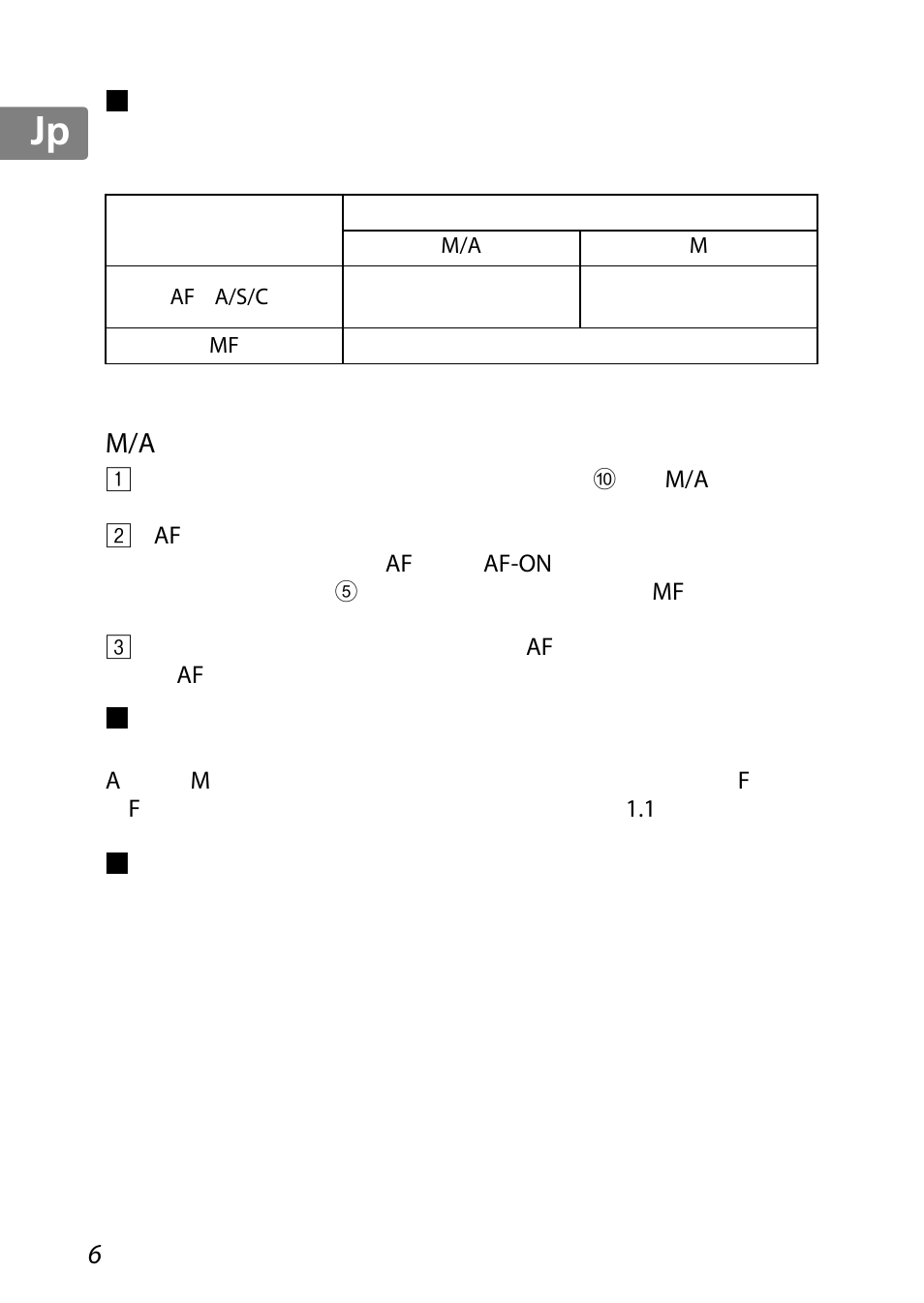 ピント合わせの方法, M/a（マニュアル優先オートフォーカスモード）の使い方, 絞り値の設定 | 被写界深度, P. 6, Jp en de fr es se ru nl it cz sk ck ch kr | Nikon 85mm-f-35G-ED-AF-S-VR-DX-Micro-Nikkor User Manual | Page 6 / 152