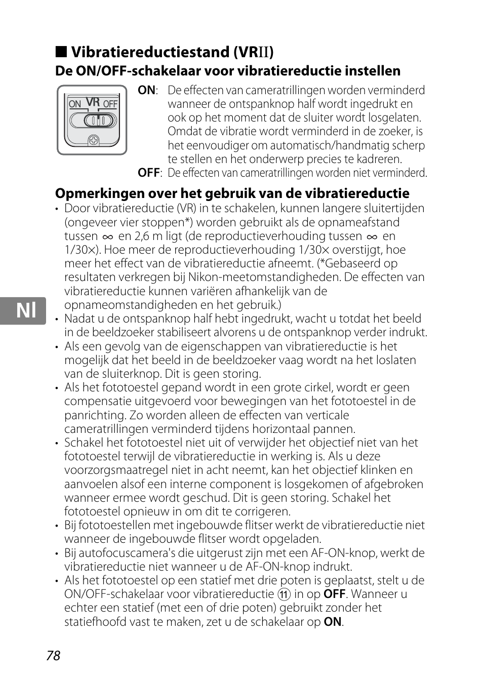 Vibratiereductiestand (vrii), Ie (p. 78), Jp kr de it cz sk ck ch nl ru sv es en fr | Nikon 85mm-f-35G-ED-AF-S-VR-DX-Micro-Nikkor User Manual | Page 78 / 152