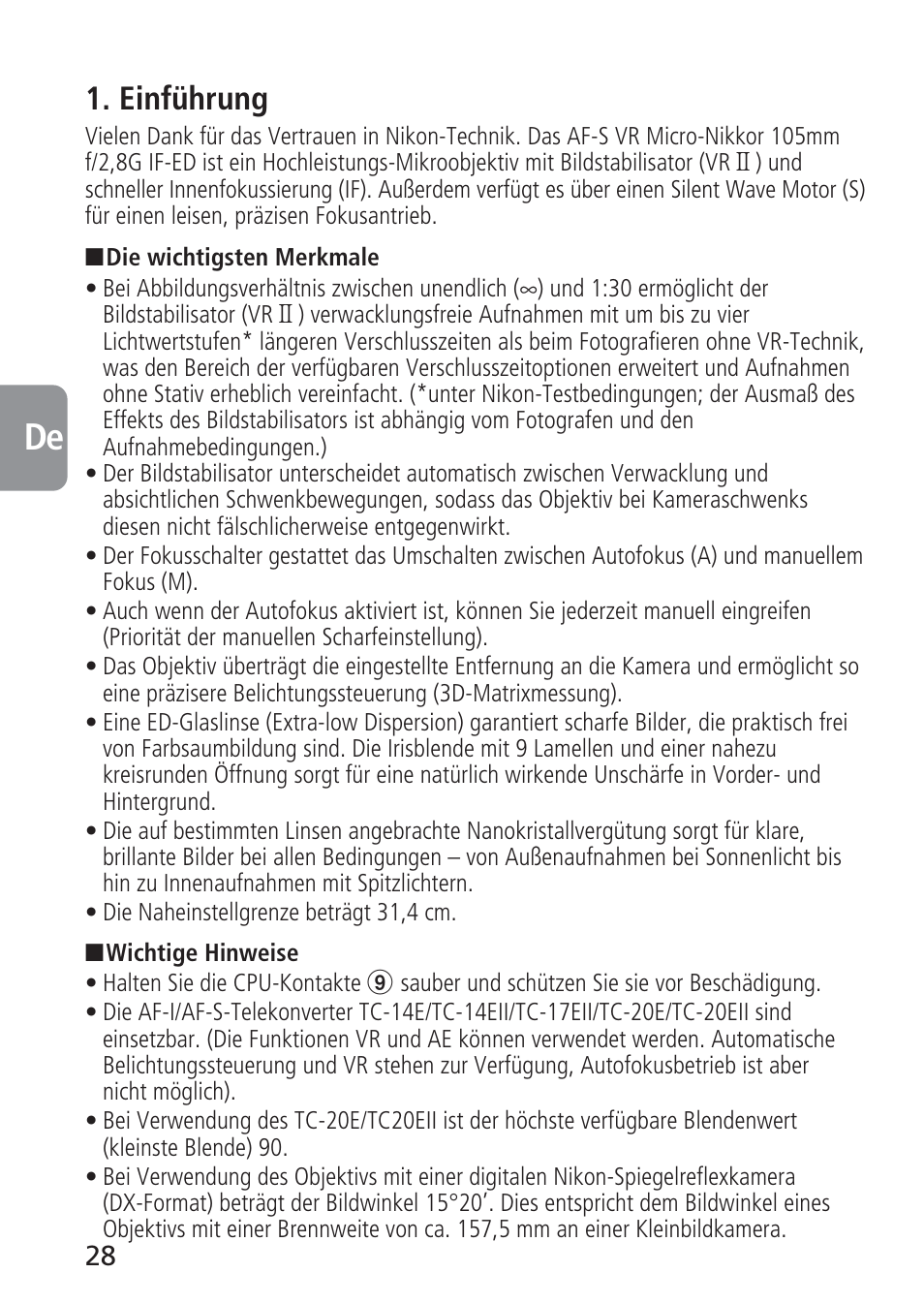 Einführung | Nikon 105mm-f-28G-IF-ED-AF-S-VR-Micro-Nikkor User Manual | Page 28 / 88