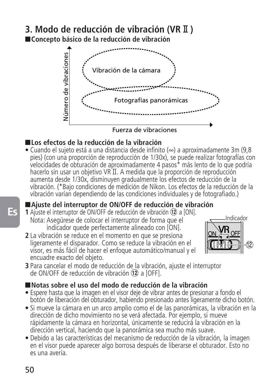Modo de reducción de vibración (vr @ ) | Nikon 105mm-f-28G-IF-ED-AF-S-VR-Micro-Nikkor User Manual | Page 50 / 88