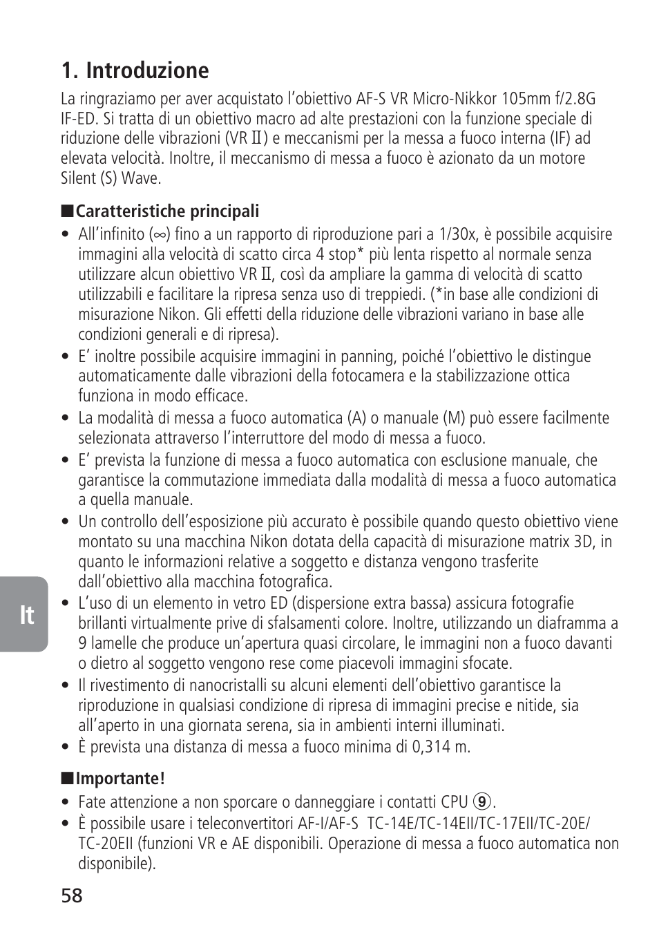 Introduzione | Nikon 105mm-f-28G-IF-ED-AF-S-VR-Micro-Nikkor User Manual | Page 58 / 88