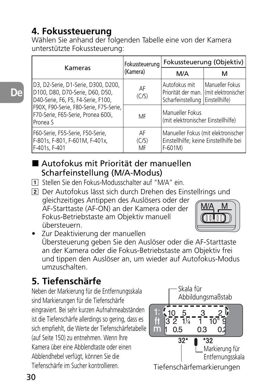 Fokussteuerung, Tiefenschärfe | Nikon 60mm-f-28G-AF-S-Micro-Nikkor User Manual | Page 30 / 154