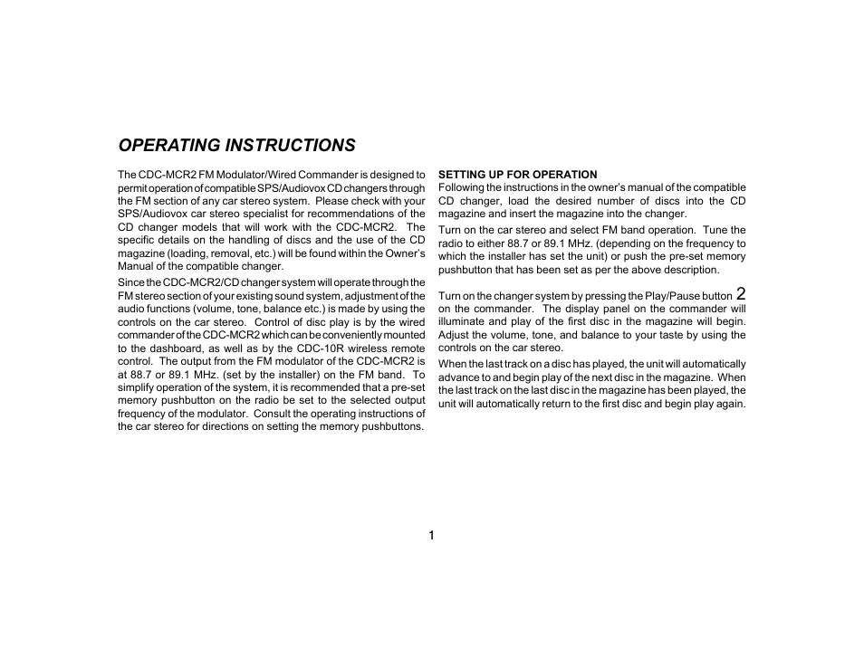 Operating instructions | Audiovox CDC-10R User Manual | Page 2 / 8