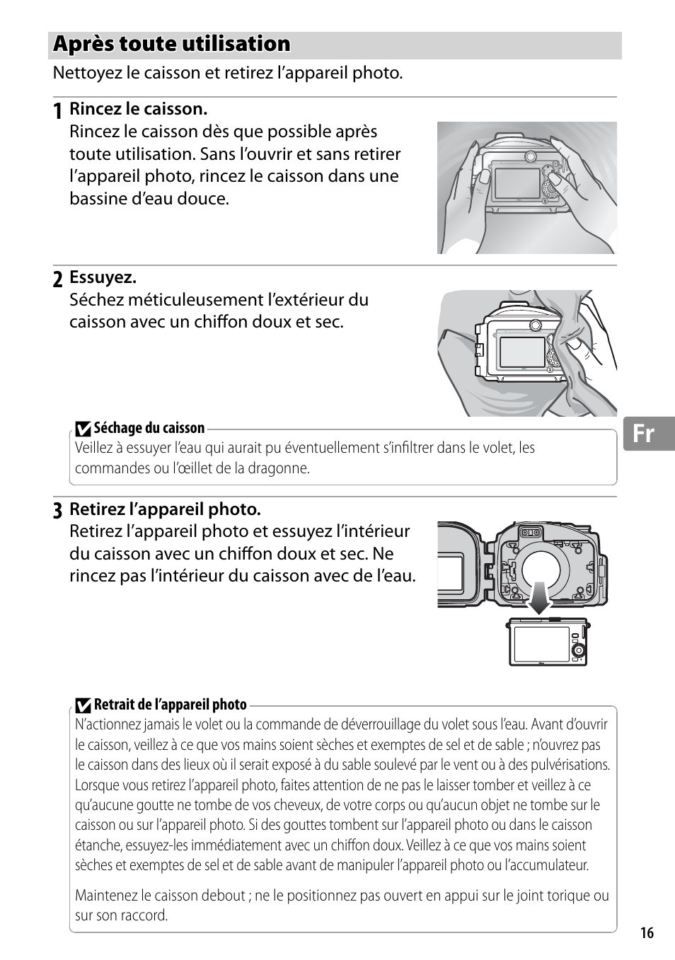 Après toute utilisation | Nikon WP-N2 User Manual | Page 111 / 260