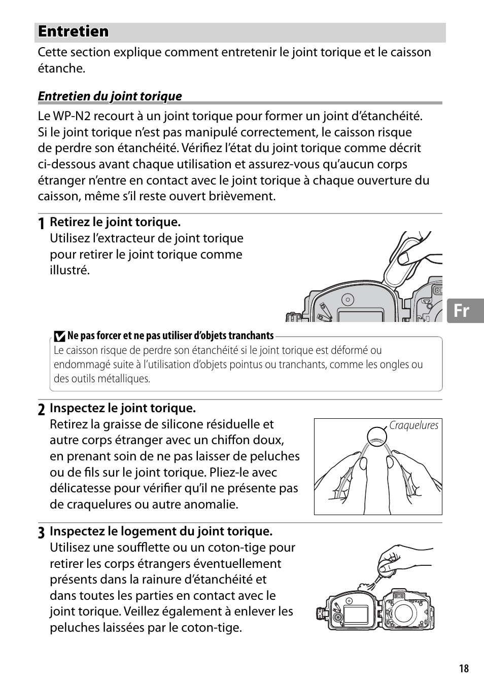 Entretien, Entretien du joint torique | Nikon WP-N2 User Manual | Page 113 / 260
